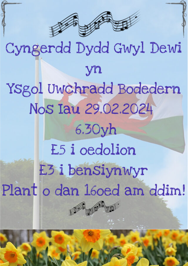 Poster cyngerdd Dydd Gwyl Dewi